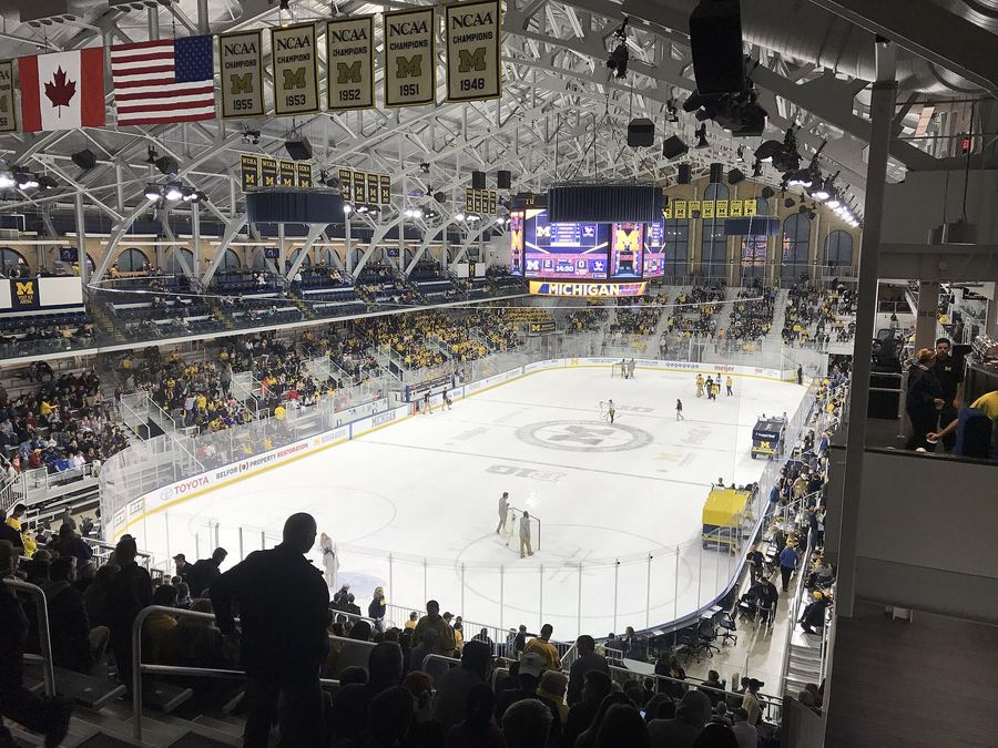 Packed stands during an intermission skate